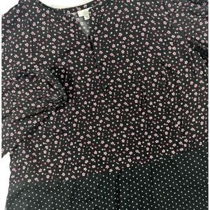 J.Jill Floral Print Long Sleeve Blouse Top Women's 4X Rayon Peasant‎ Boho Black